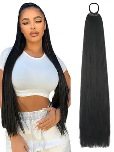 32 Inch Ponytail Extensions, Versatile Elastic Band Black Brown Ponytail Heat Resistant Extension For Women, Long Straight DIY Wrap Around Ponytail Soft Natural Synthetic Hair Synthetic Pony Tails For Christmas New Year Carnival Music Festival