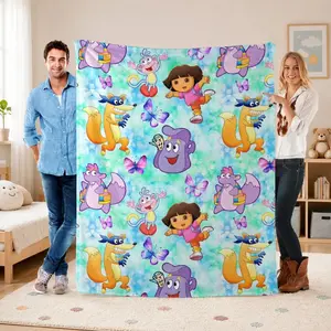 Cute Dora Explorer Flannel Throw Blanket for Kids, Baby blankets and adult blankets, Soft Cozy Cartoon Character Fleece Blanket, Lightweight AC Blanket for Bed Sofa Couch, Gift for Girls Boys Anime Fans, All Season Use, Birthday Christmas Holiday Gift