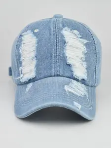 Unisex Thick Denim Washed Hole Classic Baseball Cap, Casual Outfits Cap, Simple Plain Design, Casual Style, Perfect for Men & Women, Daily Wear Accessory