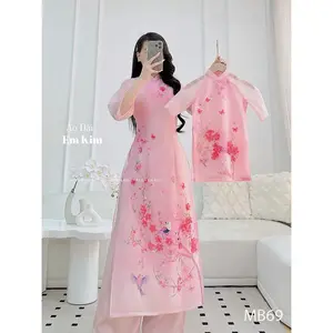 Pink floral Ao Dai |Bảng mẫu mẹ và bé| Ao Dai Me va Be modern silk organza| | Lunar New Year| MB69 | Ao Dai for Women| Lunar New Year | Ao Dai Viet Nam