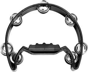 Soulmate Metal Jingles Hand Held Percussion Half-Moon Tambourine for Kids and Adults - Black Tamborine for KTV and Party