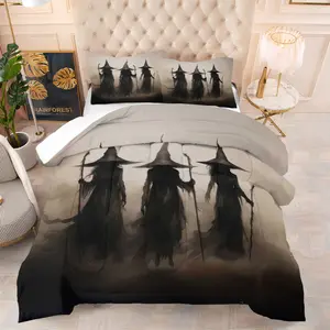 2/3 Pcs Spooky Witch Bedding Set, Halloween Themed Comforter and Pillowcase Set, Quilted Quilt for All Seasons, Warm and Breathable Fabric, Perfect Bedroom Dorm Decor Kit