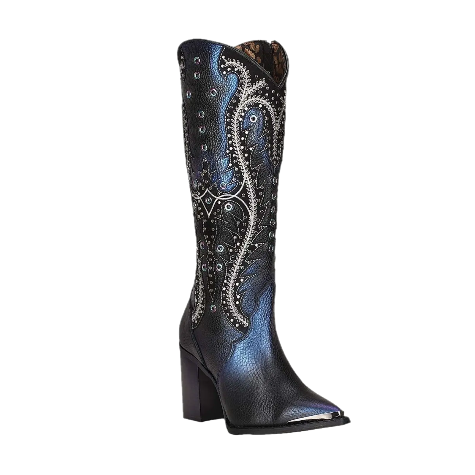 Cuadra Ladies Studded & Embroidered Black Pointed Toe Boots CU727