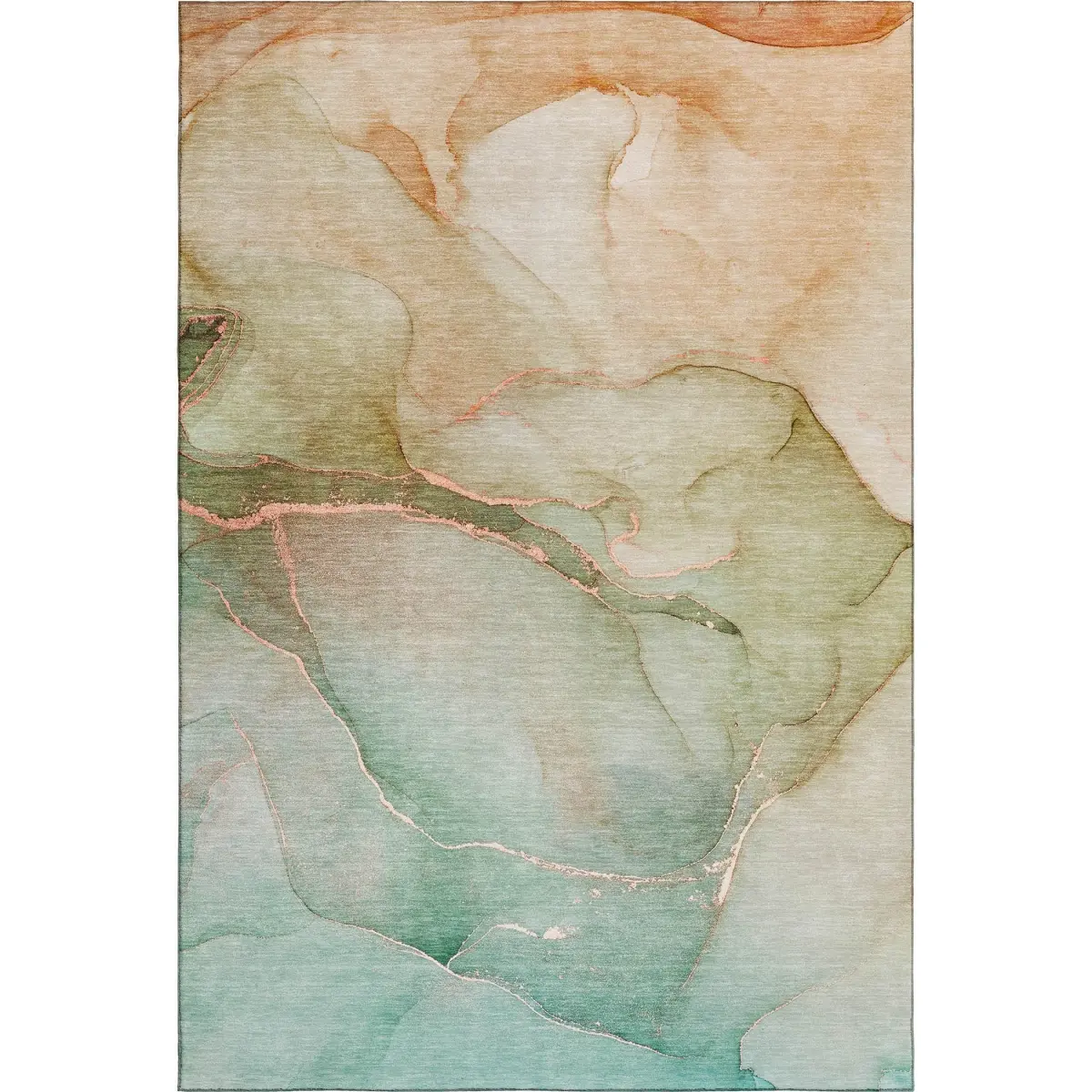 360 stand 3x5 ft. Teal & Ivory Abstract Transitional Flat Pile Area Rug, Polyester Fiber, Machine Washable, UV Protected, Rectangle, Low-Profile