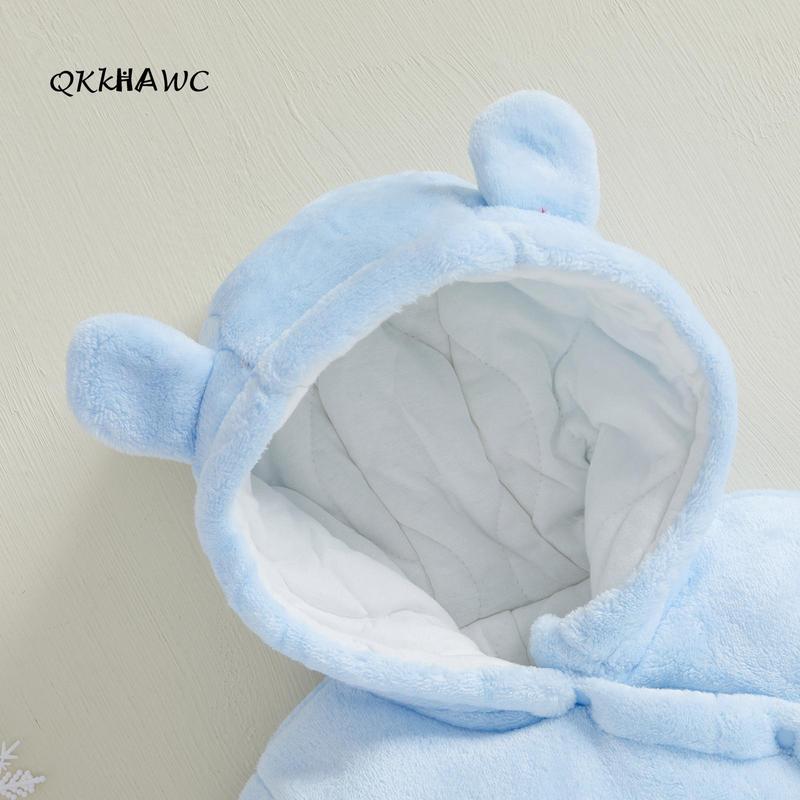 Baby Hooded Footie Romper Snap Up Fleece Snowsuit Winter Outwear Cute Pattern Jumpsuit Cozy