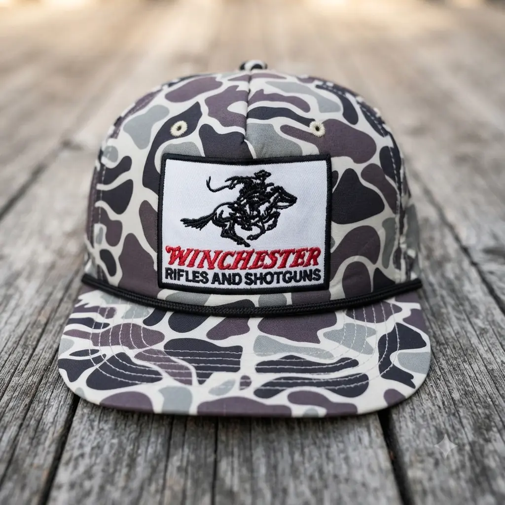 Winchester Trucker Hat, Embroidered Hunting Snapback Cap, Vintage Camo Mesh Hat, Outdoor Hunting Hat, Gift for Hunters Outdoorsmen