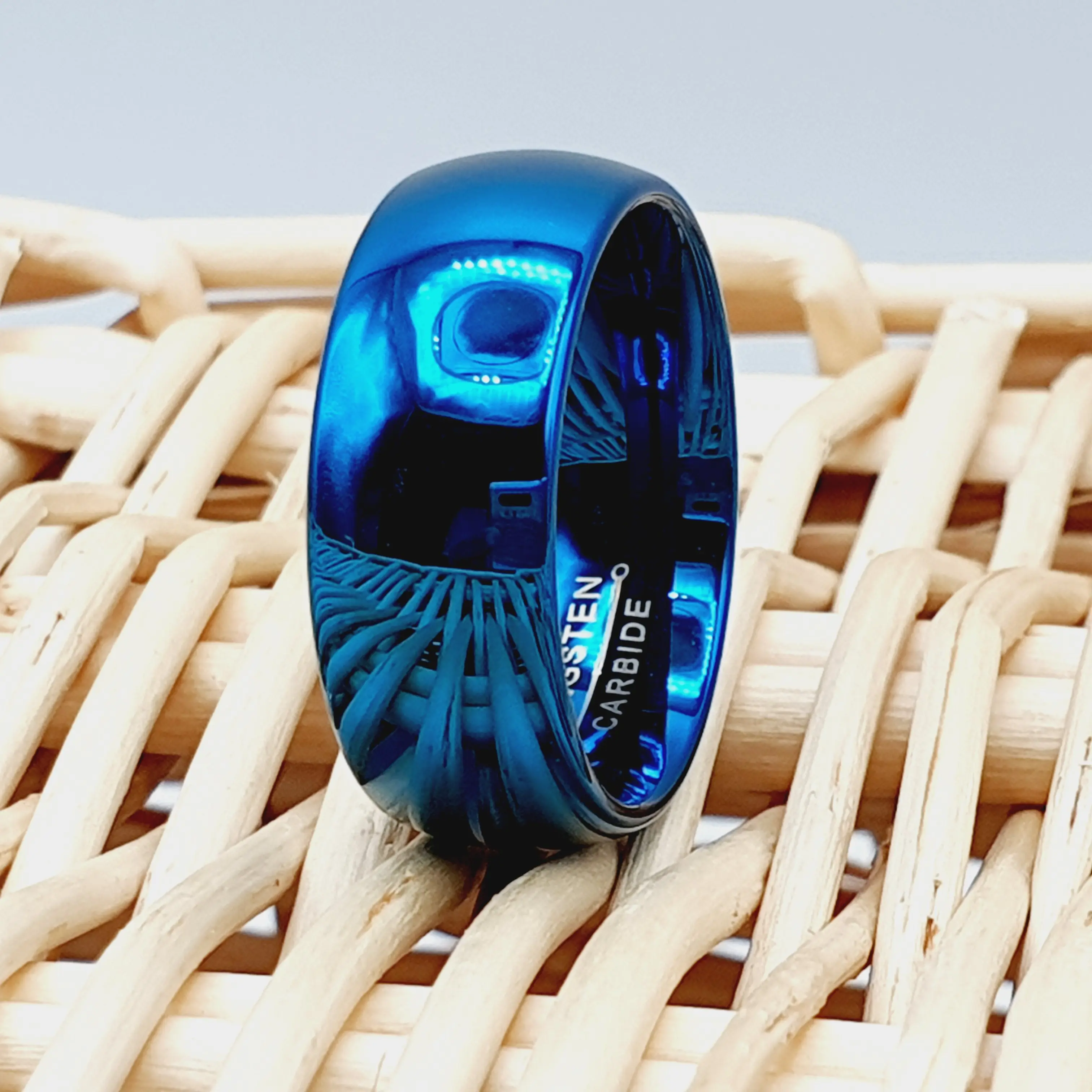 Mens Blue Tungsten Ring, Wedding Band, Womens Engagement Ring, Thick Cigar Thumb Wedding Ring