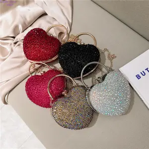 2026 New Heart Rhinestone Evening Bag for Women - Sparkly Crystal Crossbody Purse with Top Handle, Chain Strap, Portable Clutch for Party, Wedding, Prom & Night Out
