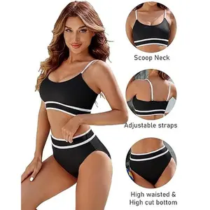 BMJL Women's High Waisted Bikini Ribbed Two Piece Swimsuit High Cut Color Block Adjustable Straps Bathing Suit  #TikTokShopHolidayHaul