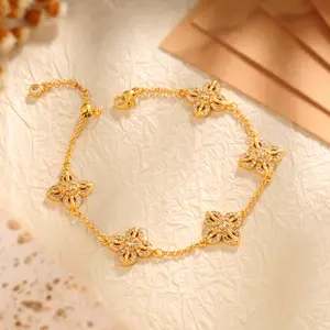 HIPUNK 14K Gold-Plated 4-Leaf Clover Tennis Bracelet Set  - Clover Shape Lucky Charm, Adjustable Size, Valentine’s Day Gift for Love & Friendship