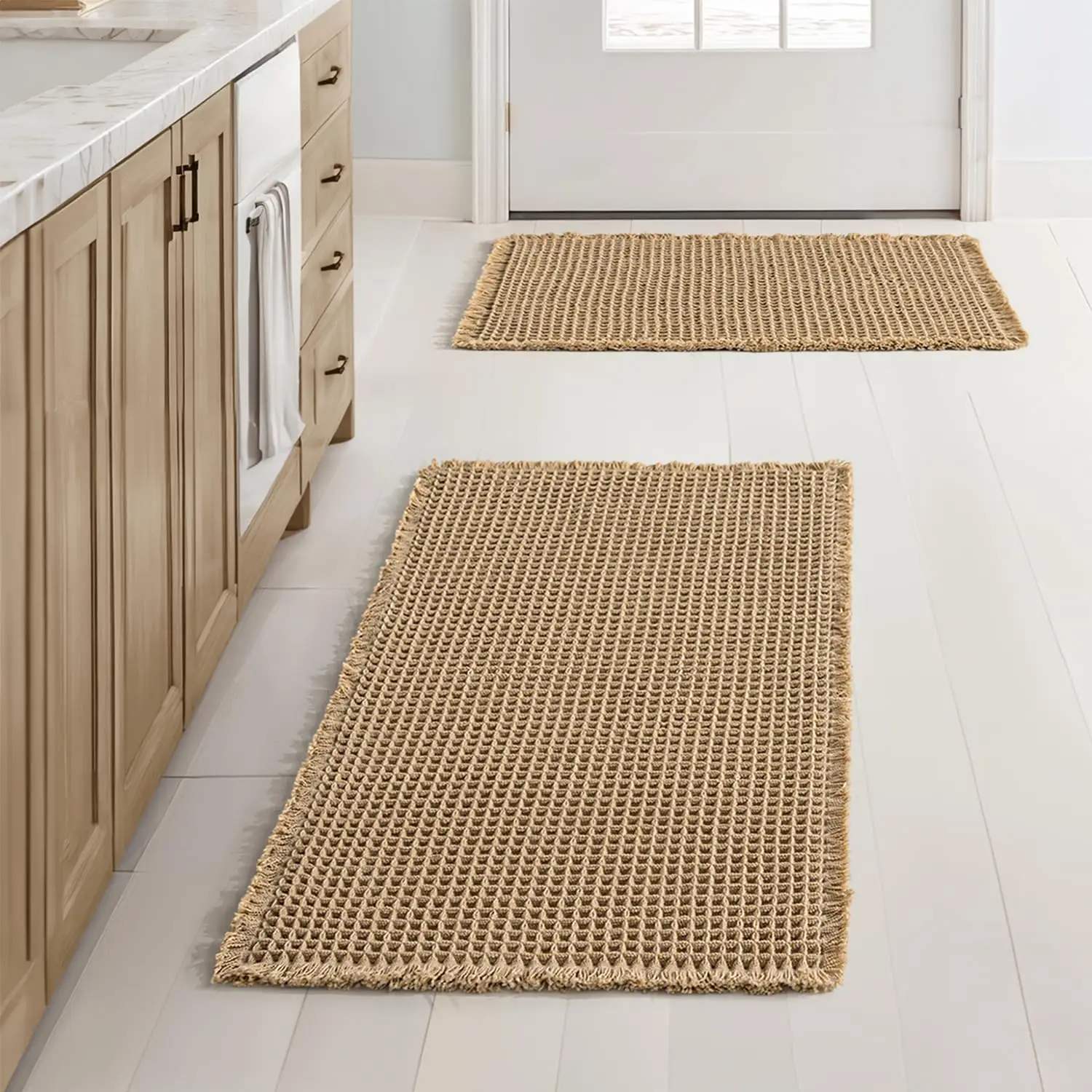 Boho Style Waffle Bath Mat, 1/3 Counts Non-slip Washable Bath Rug, Super Absorbent Bath Mat, Boho Area Rug, Soft Shower Mat for Bathroom Floor, Tub an