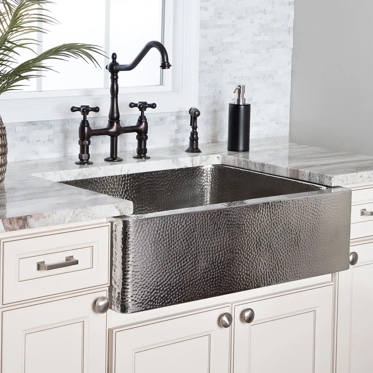 30-In Copper Rectangle Apron Front Single Bowl Farmhouse Kitchen Sink with Satin Nickel Finish, Kitchens