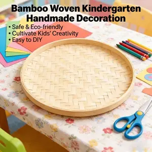 New Handwoven Bamboo Round Tray - Natural Bamboo Woven Basket for Kids Art Craft, DIY Painting Decor, Kindergarten Classroom Wall Hanging, Food Serving & Fruit Storage