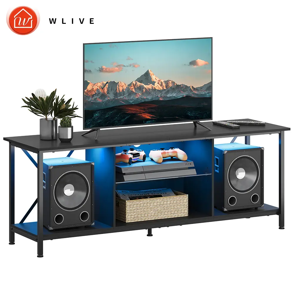 WLIVE Industrial TV Stand for 55 65 Inch TV, LED Entainment Center with Storage, TV Console for Bedroom and Living Room/Home
