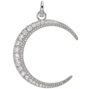 Crystal Dream CZ Crescent Moon Open Ring Charm (Sterling Silvertone)