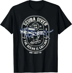 100% Cotton Vintage Retro Diver Distressed Scuba Diving T-Shirt
