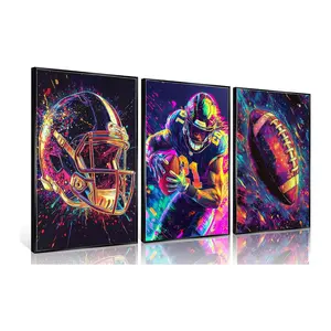 3pcs/set Frameless Canvas Wall Art Set, Art Deco Modern Retro Style Sports Theme, American Football Rugby Posters, for Game Room,