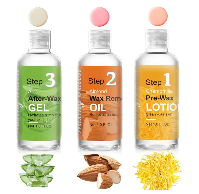 Mini Pre Wax Spray and After Wax Spray, Triple-bottle Set After Wax Care with Pre Wax Cleanser, Wax Remover Oil and Skin Soother Organic Aloe Vera Gel for Sensitive Skin