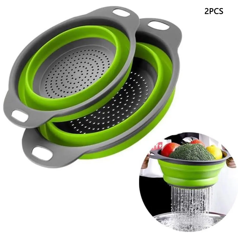 Collapsible Colander Set of 2, Vegetable Colander, Folding Kitchen Strainers with Handles, Kitchen Accessories, Space-Saving Over-the-Sink Drainers for Pasta, Veggies & Fruit, BPA-Free, Dishwasher Safe, RV & Camping, Kitchenware