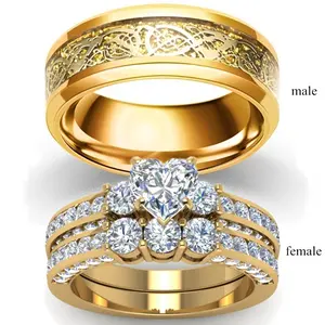 Zirconia Gold Dragon Pattern Ring Fashionable Unisex Couple Ring