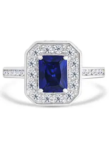 Sterling Silver Emerald Cut Sapphire CZ Cocktail Ring