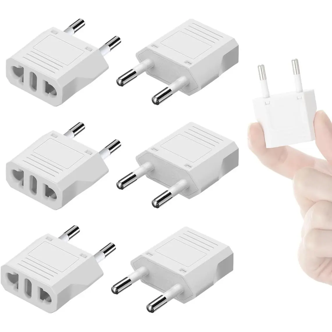 6-Pack US to Europe Type C Adapters, Fireproof Compact International Adapters, Portable Power Plug for USA to EU (Italy, France, Germany)
