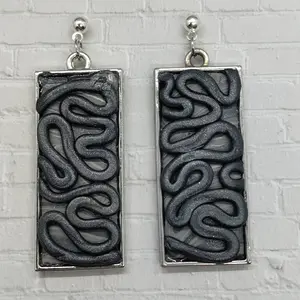 Silver Abstract Rectangle Earrings