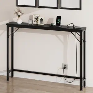 [FLASH SALE] Garvee 5.9" Narrow Console Table with Outlets, Skinny Behind Couch Table For Living Room, Slim Sofa Table with Metal & MDF, Industrial Hallway Table for Entryway, Foyer-Rustic Brown