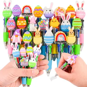 25 count Easter Multicolor Pen in  Cartoon Cute Fun 4-in-1 Cute Pens Bulk Kawaii Easter Eggs  Chicken Rainbows  Shape Cool Ballpoint Pens for Fun Gifts