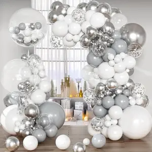 110pcs Versatile Rubber & Foil Balloons Garland Arch Kit - White, Silver Materials for Graduation, Birthday Party Decorations (Home, Festive Supplies)