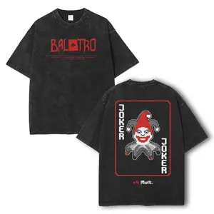 Balatro Joker Pixel Art Double-Sided T-Shirt – Vintage Oversize Unisex Tee, Indie Card Game Inspired Streetwear tee unisex heavyweight cotton t-shirt washed vintage t-shirt Casual Menswear