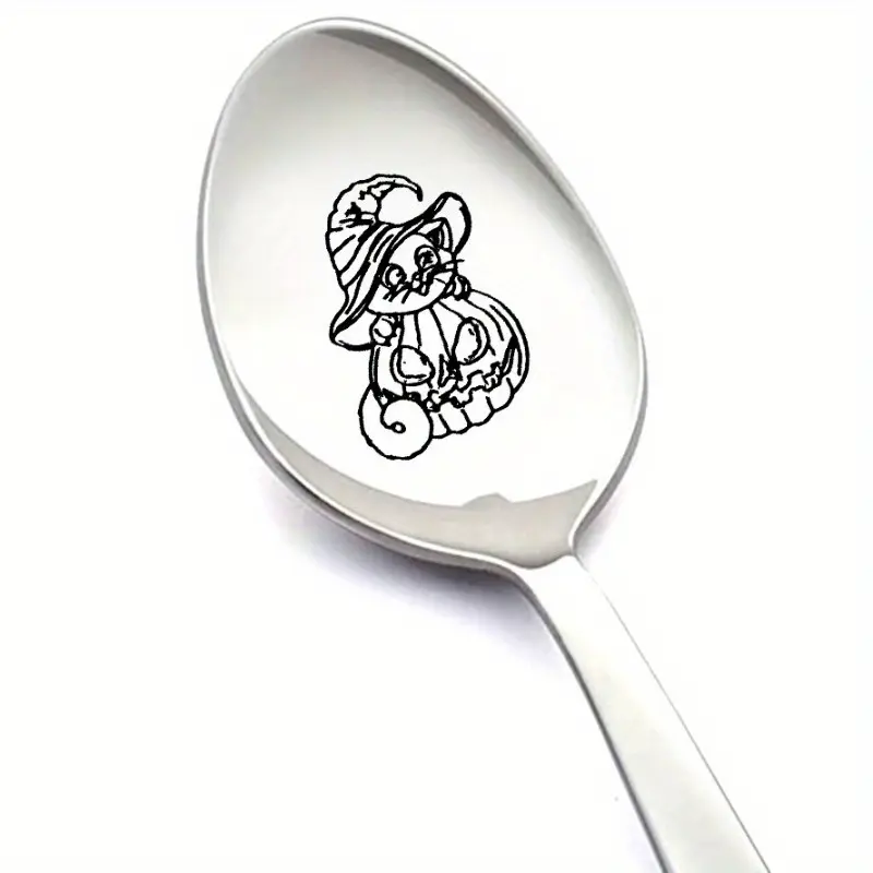 Stainless Steel Halloween Cat Spoon, Cute Dishwasher Safe Mirror Polish, Perfect for Party Decorations Desserts Coffee Ice Cream Gift