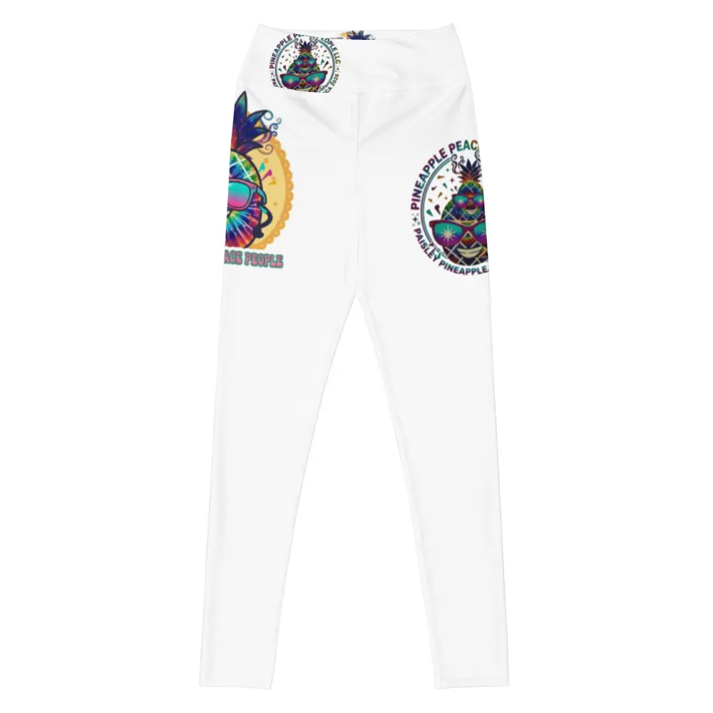Women's High-Rise Sporty Chic Yoga Leggings - Elastic Waistband, All-Over Paisley & Pineapple Print, 75% Recycled Polyester 18% Elastane, UPF 50+ UV-Protective Sports Bottoms for Yoga Workouts (Note: Avoid Contact with Rough Surfaces), Sun Protection, Rai