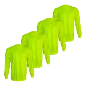 4 SHIRT PACK Hi Vis Long Sleeve Safety Shirt, Quick Dry 100 % Polyester Birdeye mesh / Ultra lightweigh shirt Reflective Thin Pullover Long sleeves ( 4 SHIRTS PER ORDER)