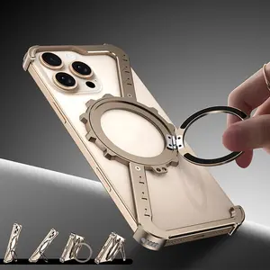 Aluminum Alloy Phone Frame, Magnetic Durable Case with Rotatable Stand, Lightweight Design Phone Case for iPhone 13/14/15/16/16 Pro/16 Pro Max/16 Plus, Cover