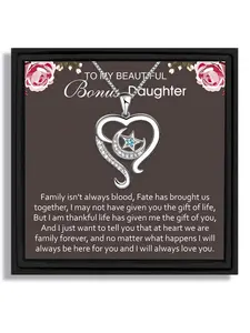 1 piece star moon Love Heart Necklace birthday gift for bonus daughter with blessing card and box