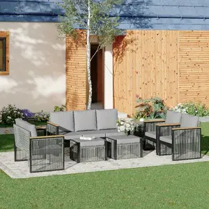 7 Pieces Outdoor Sectional Patio Conversation Set, Gray, Blue