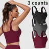 Women’s 3-Pack Knitting Activewear Gym Fit Sports Bras - Square Neck, Wide Shoulder Straps, Removable Padding, Quick Dry Wicking Fabric, for Spring Summer Yoga, Running Outdoor Sports