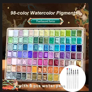 98-Color Metallic Watercolor Paint Set with 6 Water Pens High Solid Pigment Starry Sky Tones Portable Lightweight Ideal for Artists Perfect Christmas Gift for Creative Enthusiasts