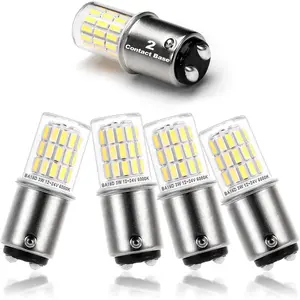 12V BA15D LED RV Camper Interior Light Bulbs,1076 1142 1176 S8 3W 6000K Daylight Bright White,Double Contact DC Bayonet Base,AC10-24V DC10-30V Low  BA15D for Marine Boat Trailer Lights,5Pack