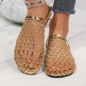 Women's Rhinestone Mesh Slide Sandals Backless Casual Mules Indoor Outdoor Shoes for Beach & Vacation