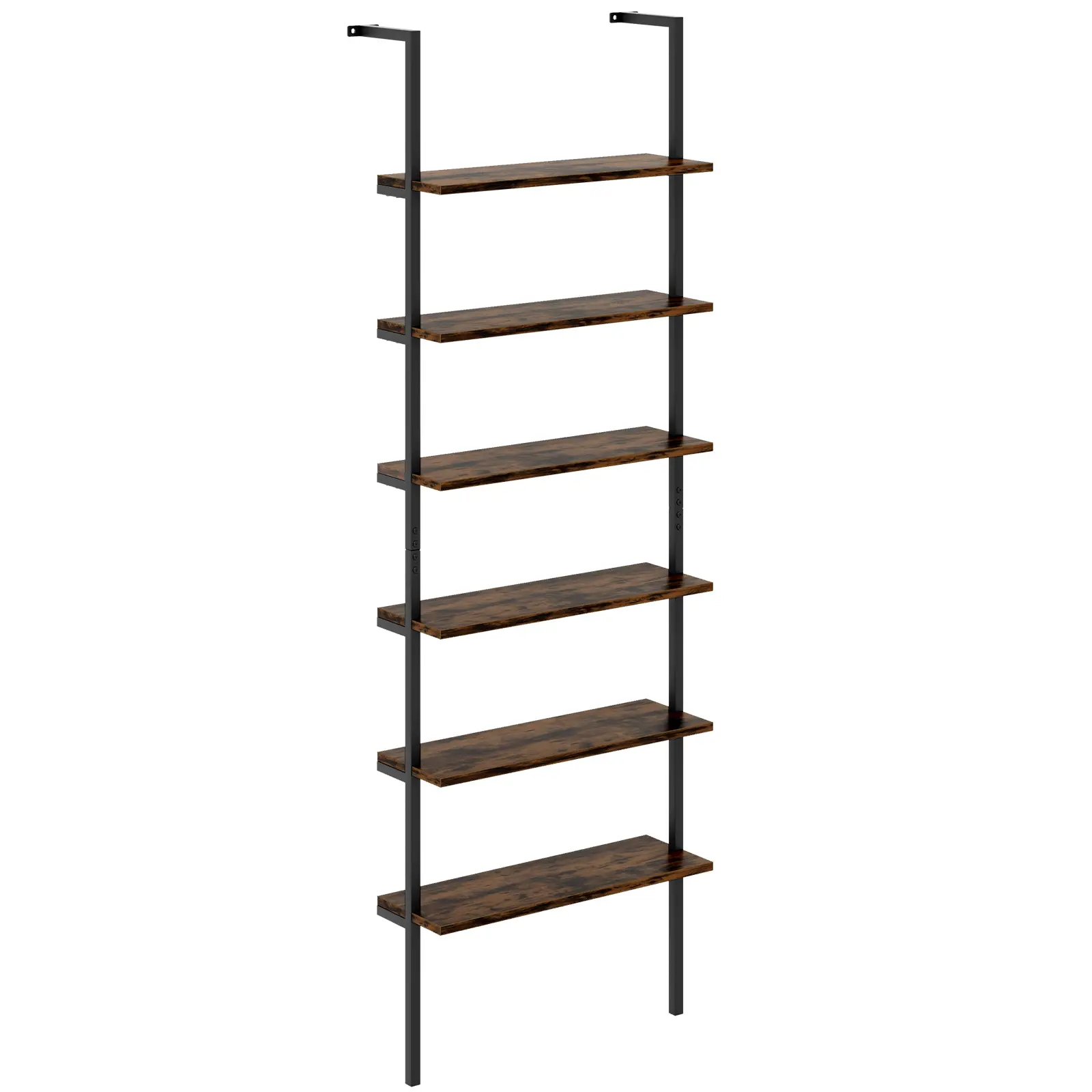 COSTWAY - 6-tier Ladder Shelf 72 Inches Industrial Wall Mounted Bookshelf-Rustic Brown COSTWAY - 6-tier Ladder Shelf 72 Inches Industrial Wall Mounted Bookshelf-Rustic Brown