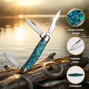 3-Blade Folding Multi-Function Pocket Knife, EDC Multi-Tool with Mother-of-Pearl Handle for Camping & Fishing