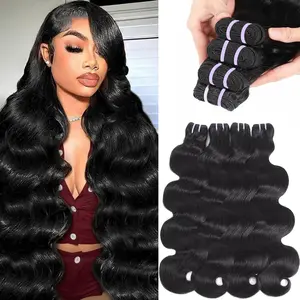 12A Human Hair Bundles 20 22 24 26 Inch Body Wave Brazilian Virgin Hair 100% Unprocessed Human Hair Extensions 4 Bundles Natural Black Quick Weave No Tangle Shedding Silky Soft