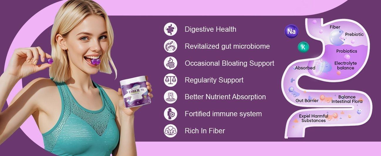 Migcopat 10G Fiber Gummies for Adults, No Sugar Added Grape Flavor, Fiber Supplement with 30 Billion CFU Probiotics Blend, ACV, Vitamin C, Inulin, Support Digestive Health, 90 Count