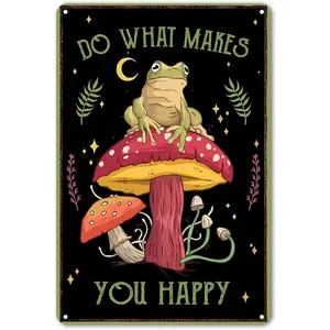 Funny Frog & Mushroom Decor Metal Sign: Cute Cottagecore & Forest-Themed Wall Art for Bathroom, Kitchen, Bedroom, and Home