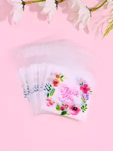 100 Floral Thank You Packaging Bags, Gift Wrapping, Ideal for Jewelry Storage, Earrings, Necklaces, Bracelets, Keychains, Birthday, Party, Holiday, Wedding, Home Use