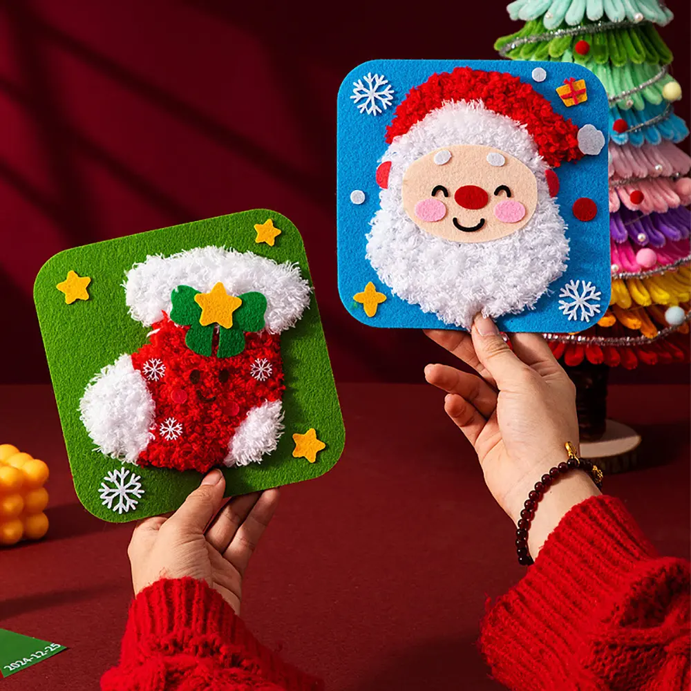 Christmas Felt DIY Craft Kit for Kids, Santa & Stocking Non-woven Handmade Art Set, Christmas Party Home Decor Ornament Making Kit