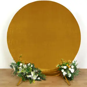 7.5ft Metallic Gold Soft Velvet Fitted Round Event Party Backdrop Cover