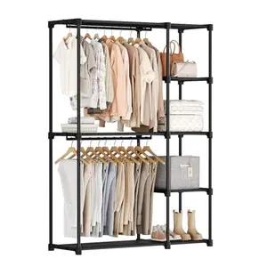 Space-Saving Bedroom Closet Organizer Set, 43 48 74 80 Inch Portable Wardrobe with Sturdy Steel Frame, Multi-Functional Clothing Rack with Shelves and Hanging Rods